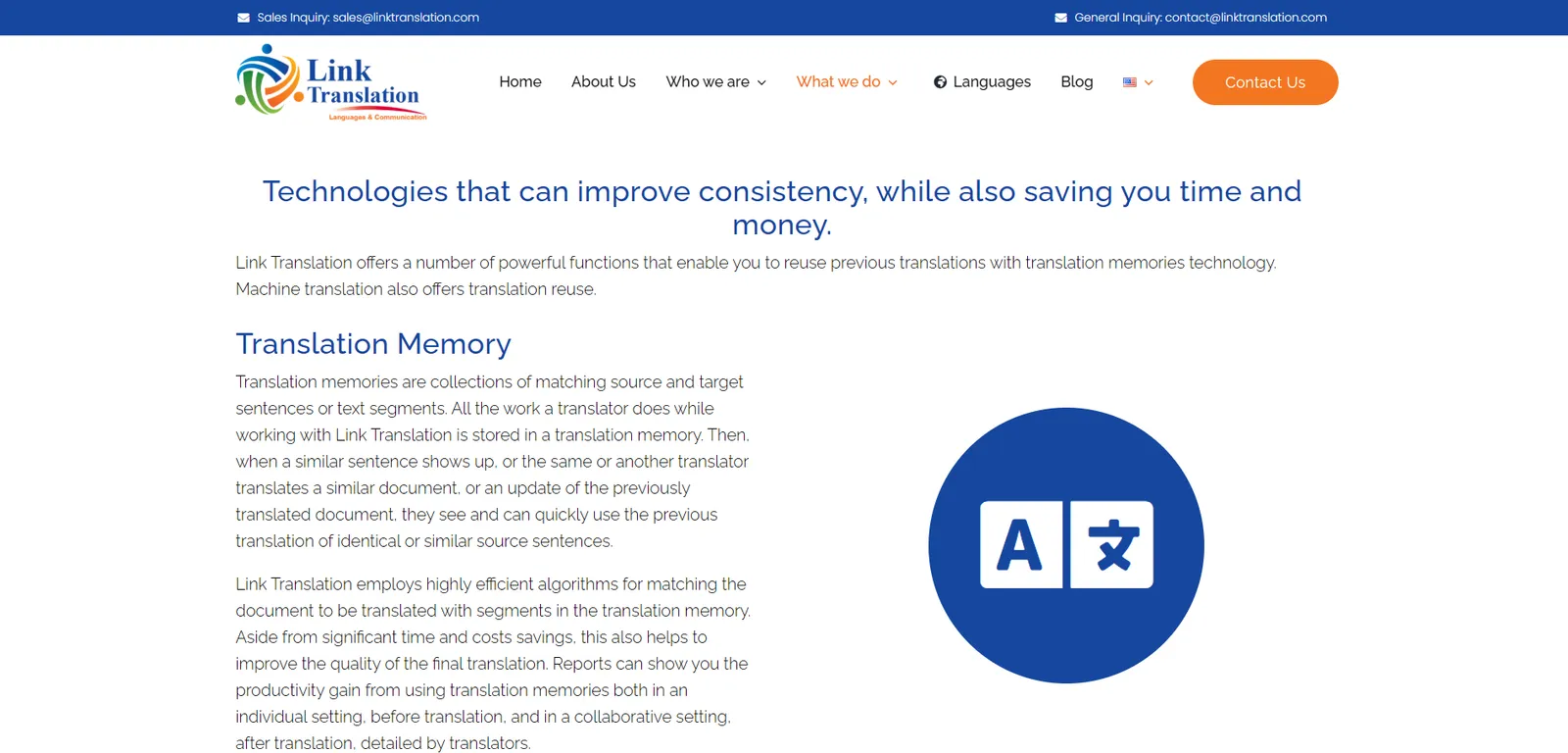 Página de funcionalidades do site anterior, com texto denso e sem hierarquia visual